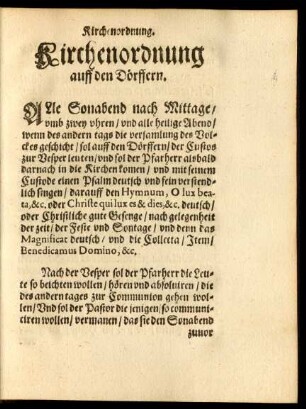 Kirchenordnung auff den Dörffern.
