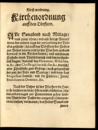 Kirchenordnung auff den Dörffern.
