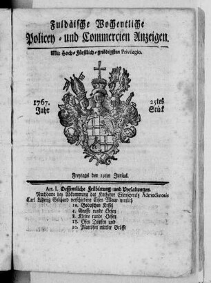 25tes Stück, Ausgabe vom 19. Junius 1767