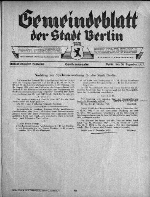 Sonderausgabe, 30. Dezember 1927