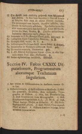 IV. Fasces CXXIX Disputationum, Programmatum aliorumque Tractatuum singularium