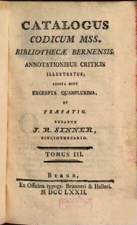 Catalogus Codicum mss. Bibliothecae Bernensis, 3