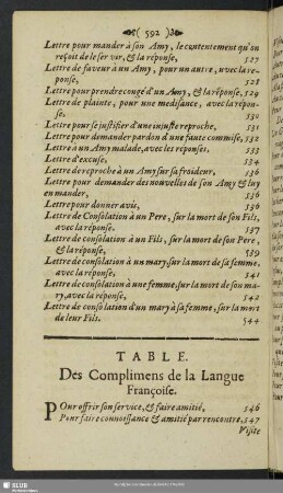 Table. Des Complimens de la Langue Francoise