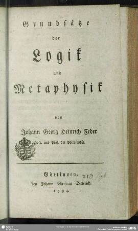 Grundsätze der Logik und Metaphysik