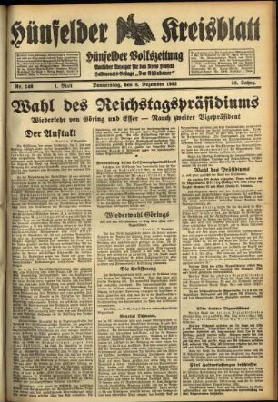 Erste Ausgabe vom Donnerstag, den 08. Dezember 1932.