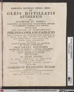 Dissertatio Inavgvralis Chemico-Medica De Oleis Distillatis Aethereis