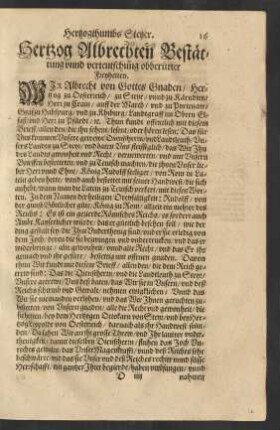 Hertzog Albrechten Bestättiung unnd verteutschung obberürter Freyheiten.