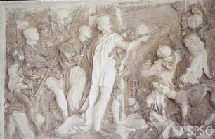 Berlin, Schloss Charlottenburg, Altes Schloss, Runder Saal, R. 210, Restaurierung eines Wandfrieses.
