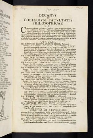 Decanvs Et Collegivm Facvltatis Philosophicae L. S.