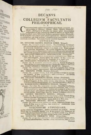 Decanvs Et Collegivm Facvltatis Philosophicae L. S.