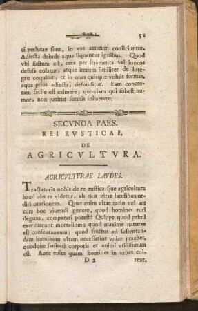 Secunda Pars. Rei Rusticae. De Agricultura