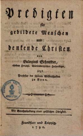 Predigten für gebildete Menschen und denkende Christen