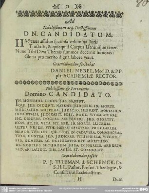 Ad Nobilissimum atque Doctissimum Dn. Candidatum