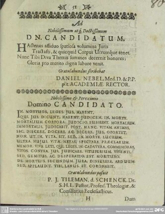 Ad Nobilissimum atque Doctissimum Dn. Candidatum