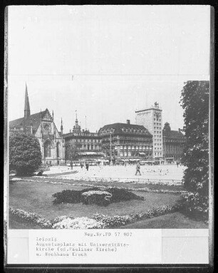 Augustusplatz : Leipzig, Augustusplatz, Universitätskirche St. Pauli, Kaffeehaus Felsche und Hochhaus Kroch