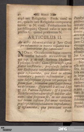 Articulus II. An dictis solemnitatibus à Jure Civili pro testamentis in Imperio requisitis non contrarietur Jus Canonicum?