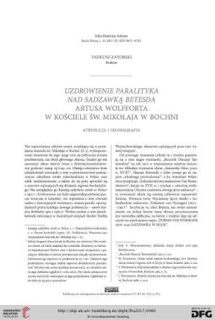N.S. 15: Uzdrowienie paralityka nad sadzawką Betesda Artusa Wolfforta w kościele św. Mikołaja w Bochni : atrybucja i ikonografia