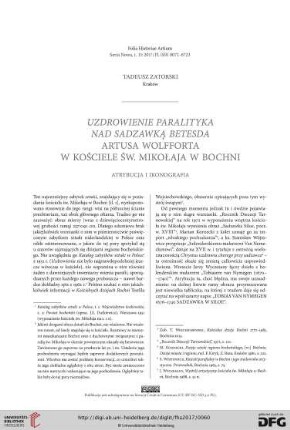 N.S. 15: Uzdrowienie paralityka nad sadzawką Betesda Artusa Wolfforta w kościele św. Mikołaja w Bochni : atrybucja i ikonografia