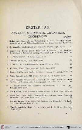 Gemälde, Miniaturen, Aquarelle, Zeichnungen (Nr. 1-224)
