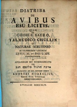 Diatriba de avibus esu licitis