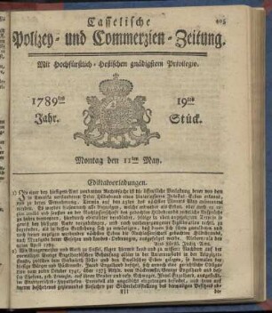 19tes Stueck, Montag den 11ten May. 1789