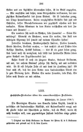 LXII. Geschäfts-Zirkular über die amerikanischen Zustände.