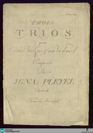 Trois sonates pour le piano forte ou clavecin : avec accompagnement de flute ou violon et violoncelle; oeuvre XVI Livre I