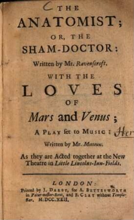 The Anatomist, or, the Sham-Doctor