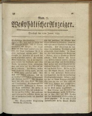 Num 7. Dienstags, den 22ten Januar. 1799
