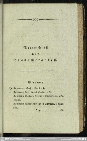 Verzeichniß der Pränumeranten