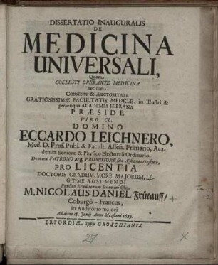 Dissertatio Inauguralis De Medicina Universali