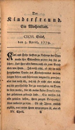 Der Kinderfreund : ein Wochenblatt. 15, 15. 1779
