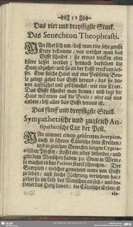 Das fünff und dreyssigste Stuck. Sympathetische und zugleich Antipathetische Cur der Pest