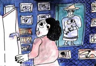 Frau vor Bildern