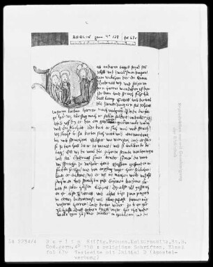 Sammelband verschiedener religiöser Schriften — Apostelwerbung, Initiale D, Folio 67verso
