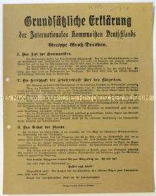 Erklärung der Internationalen Kommunisten Deutschlands im Zuge der Novemberrevolution