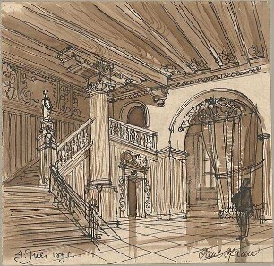 Pfann, Paul; Perspektivische Zeichnungen - Raum mit Treppe (Perspektive)