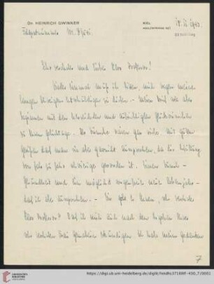 Brief von Heinrich Gwinner an Gustav Radbruch