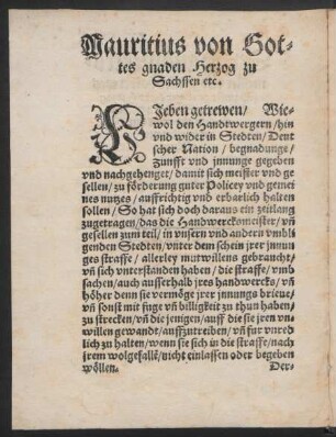 Mauritius von Gottes gnaden Herzog zu Sachssen etc.