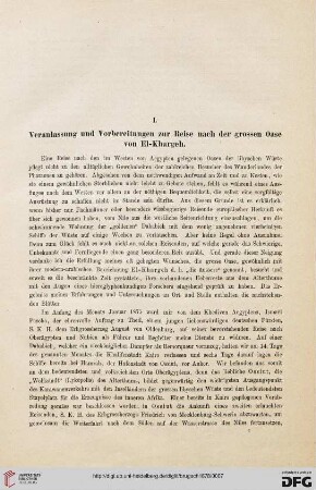 I. Veranlassung und Vorbereitung zur Reise nach der großen Oase von El-Kharga