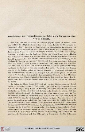 I. Veranlassung und Vorbereitung zur Reise nach der großen Oase von El-Kharga