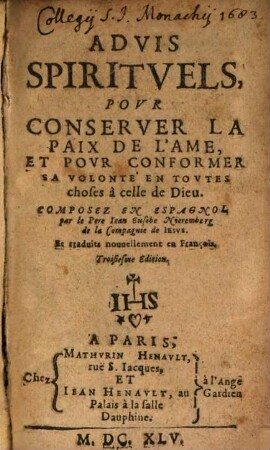 Advis spirituels pour conserver la paix de l'ame