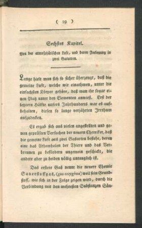 Sechstes Kapitel. Von der atmosphärischen Luft, und deren Zerlegung in zwei Gasarten.