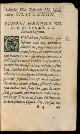 Othoni Henrico Duci B. Et Lunaeb. S. D. Ioannes Caselius.