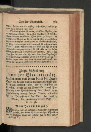 Fünfte Abhandlung von der Electricität.