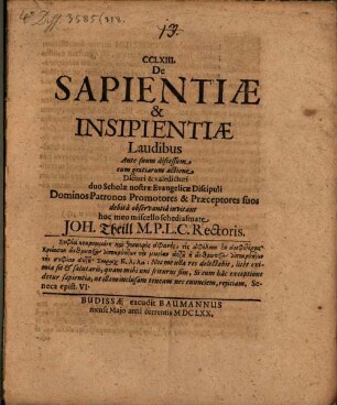 CCLXIII. De sapientiae et insipientiae laudibus