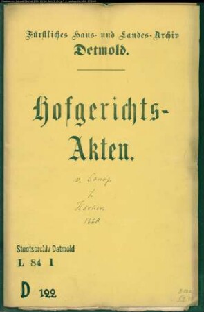 von Donop, Christoph gegen Höckersche Erben - Schuldforderung
