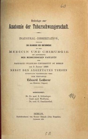 Beiträge zur Anatomie der Tubarschwangerschaft