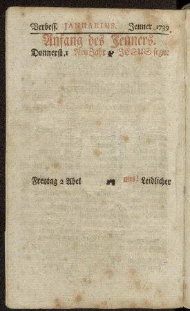 Verbess. Januarius. Jenner 1739.