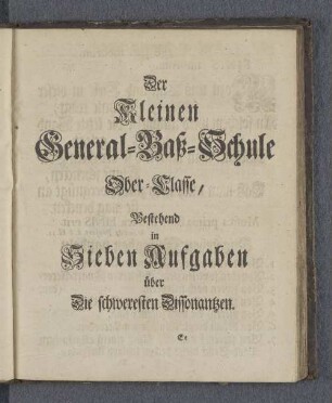 Ober-Classe, Bestehend in Sieben Aufgaben über Die schweresten Dissonantzen.